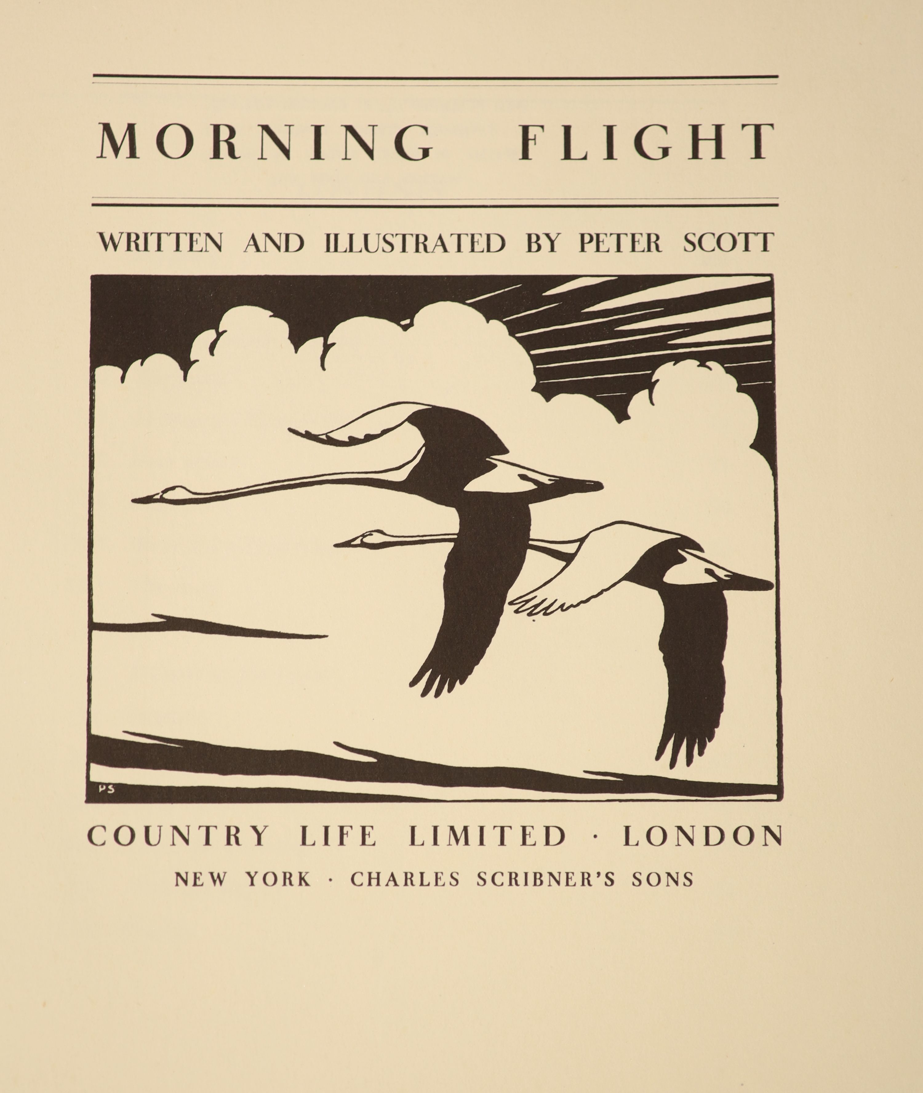 Scott, Peter - Morning Flight. A book of Wildfowl, qto, original cloth, number 316 of 750, signed by the author, Country Life, London, 1935 and 3 others (ornithology) (4)